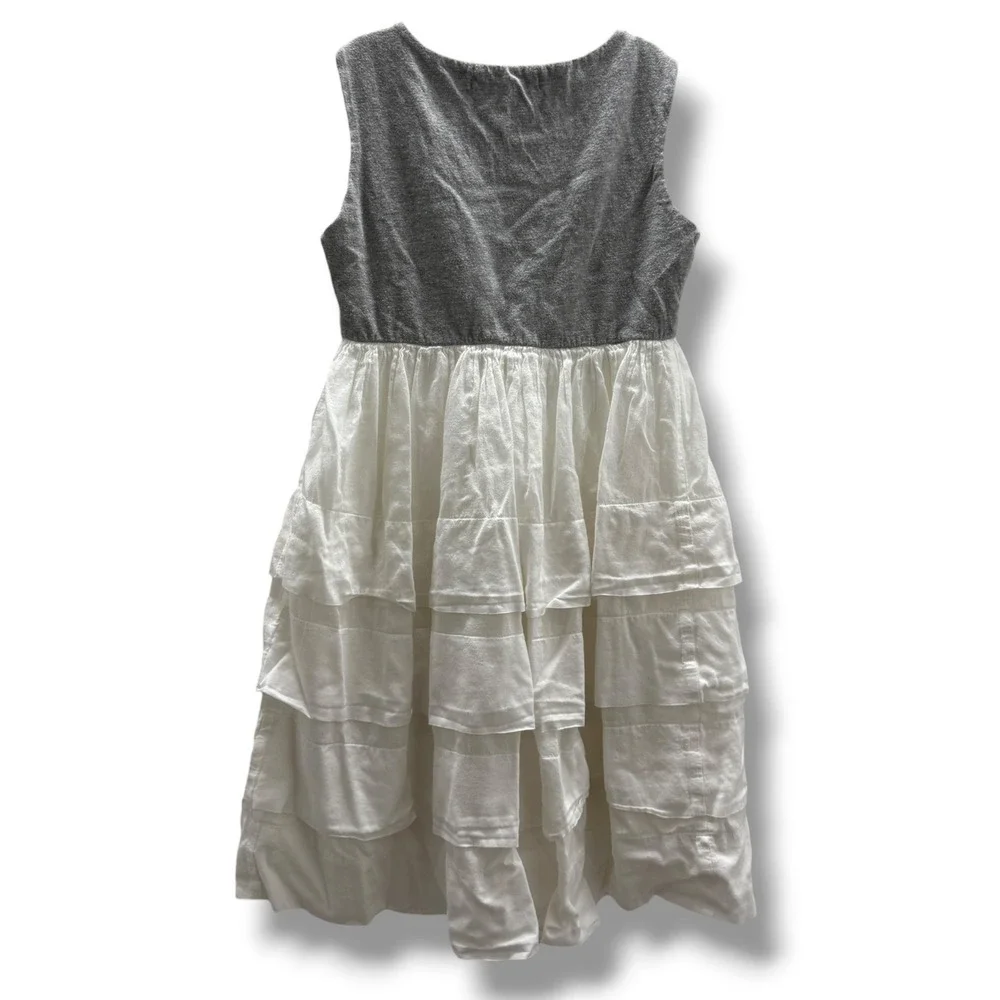 DKNY Girls Grey White Mixed Media‎ Tiered Ruffle Dress Sleeveless Size Small